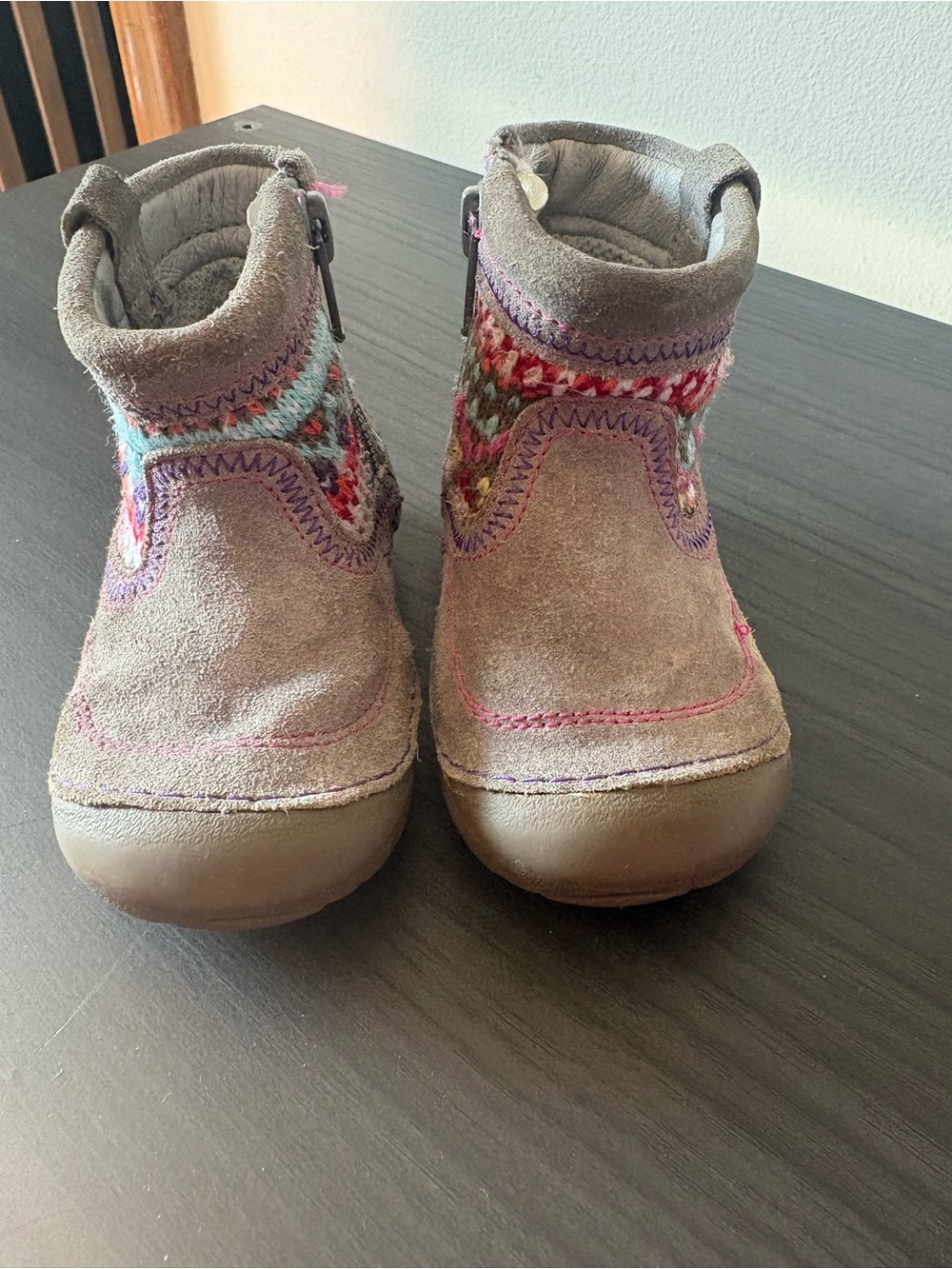 Stride Rite Gray Suede Toddler Ankle Boots with Multicolor Knit